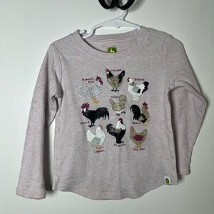 John Deere Toddler Girls Chicken Graphic Long Sleeve Shirt Pink Glitter 4T